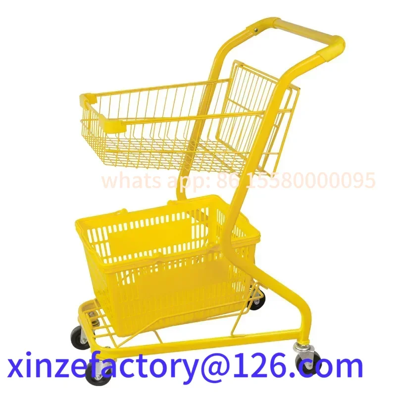 Aanpasbare supermarkt dubbele winkelwagen pop clip machine huisdier snackwinkel geel oranje gekleurd