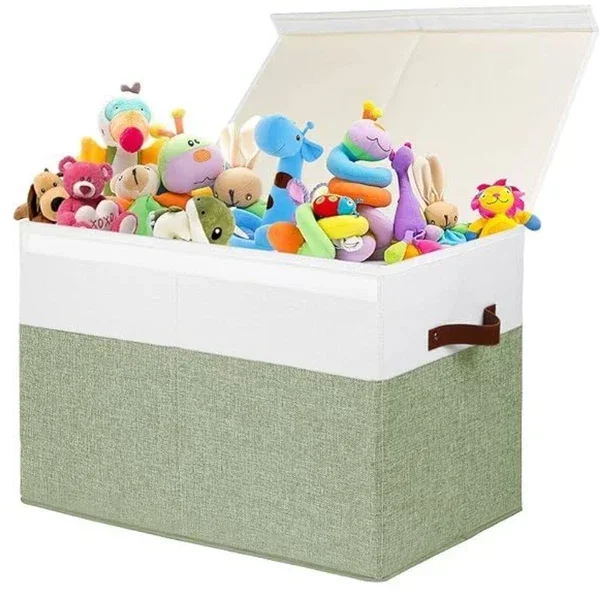 

Large Toy Storage Box with Lid, Sturdy Toys Storage Chest Bin Organizer Basket with Dividers for Kids