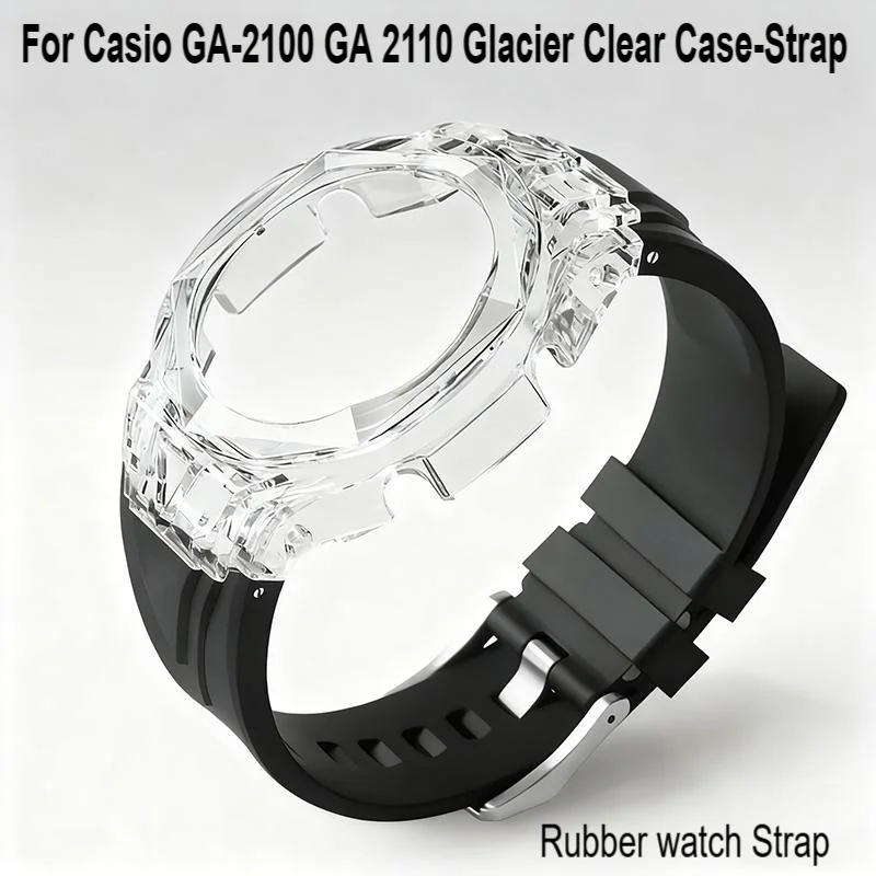 لساعة كاسيو المطاطية GA-2100 GA 2110 Glacier Clear Case-حزام شفاف الحافة أصفر أسود سوار استبدال أجزاء
