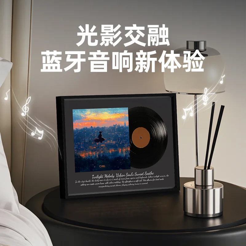 Luxury Aluminum Alloy Vinyl Record Light Music Photo Frame Wall Art Decor High Sense Guest Restaurant Hanging Painting