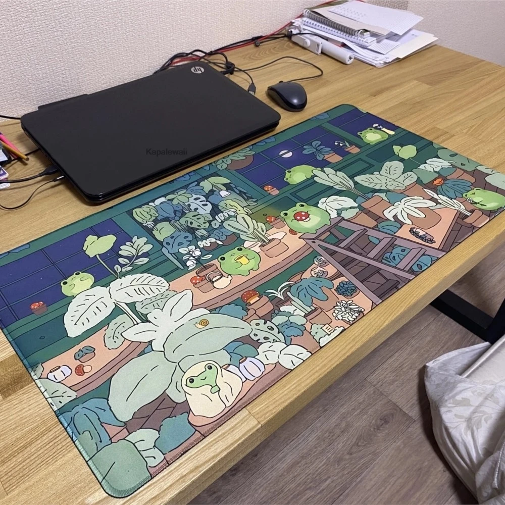 Bonito dos desenhos animados gato mouse pad planta verde mousepad computador teclado tapete de borracha antiderrapante almofadas presente perfeito para namorada mulher xl