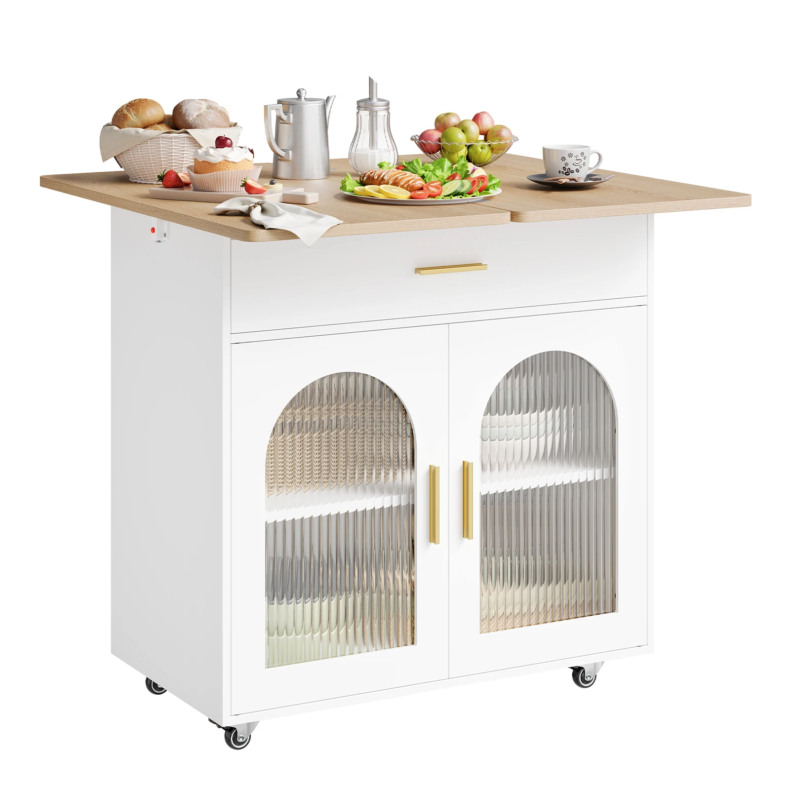 WOLTU: isola da cucina con ruote, carrello da cucina con cassetto e piano di lavoro girevole e pieghevole, dimensioni 80x73x73,5 cm.