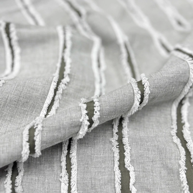 Gray Striped Jacquard Linen Cotton Dress Curtains Fabric for Shirt Skirt DIY Handmade Sewing Home Decoration Crafts Materials