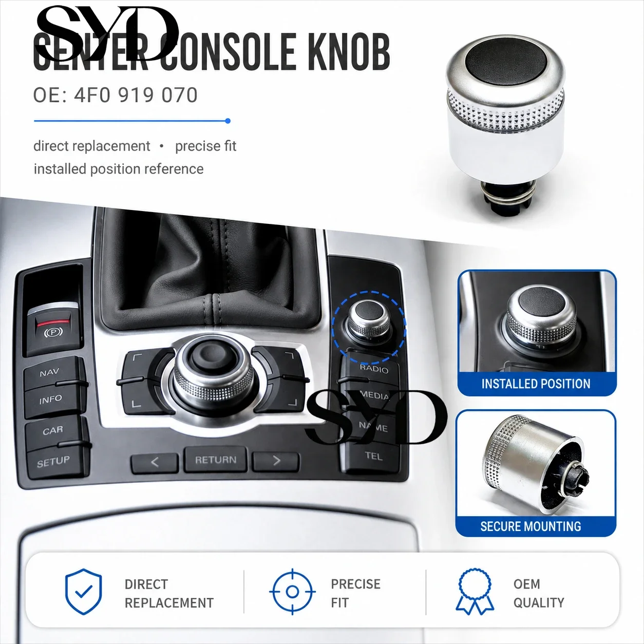 Multimedia MMI Volume Control Knob Car Radio Rotary Switch OE 4F0919070 Interior Accessories For Audi A6 C6 S6 Allroad Q7 A8 S8