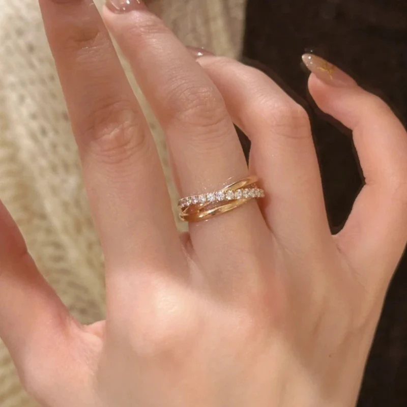 The Same-style Luxurious Three-ring Ring for Singers - Set with Morganite Crosses - Suitable for Ring on The Ring Finger