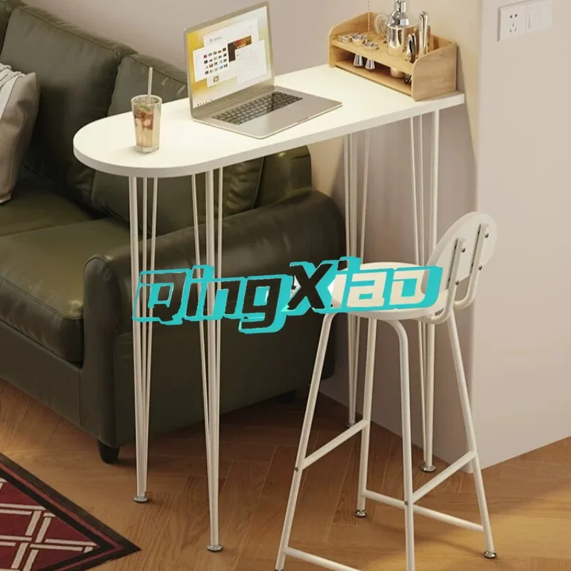 Solid Wood Wall Mounted Narrow Bar Table Height Extra Thick Desktop For Living Room Partition Home Kitchen Pub High Chair Set