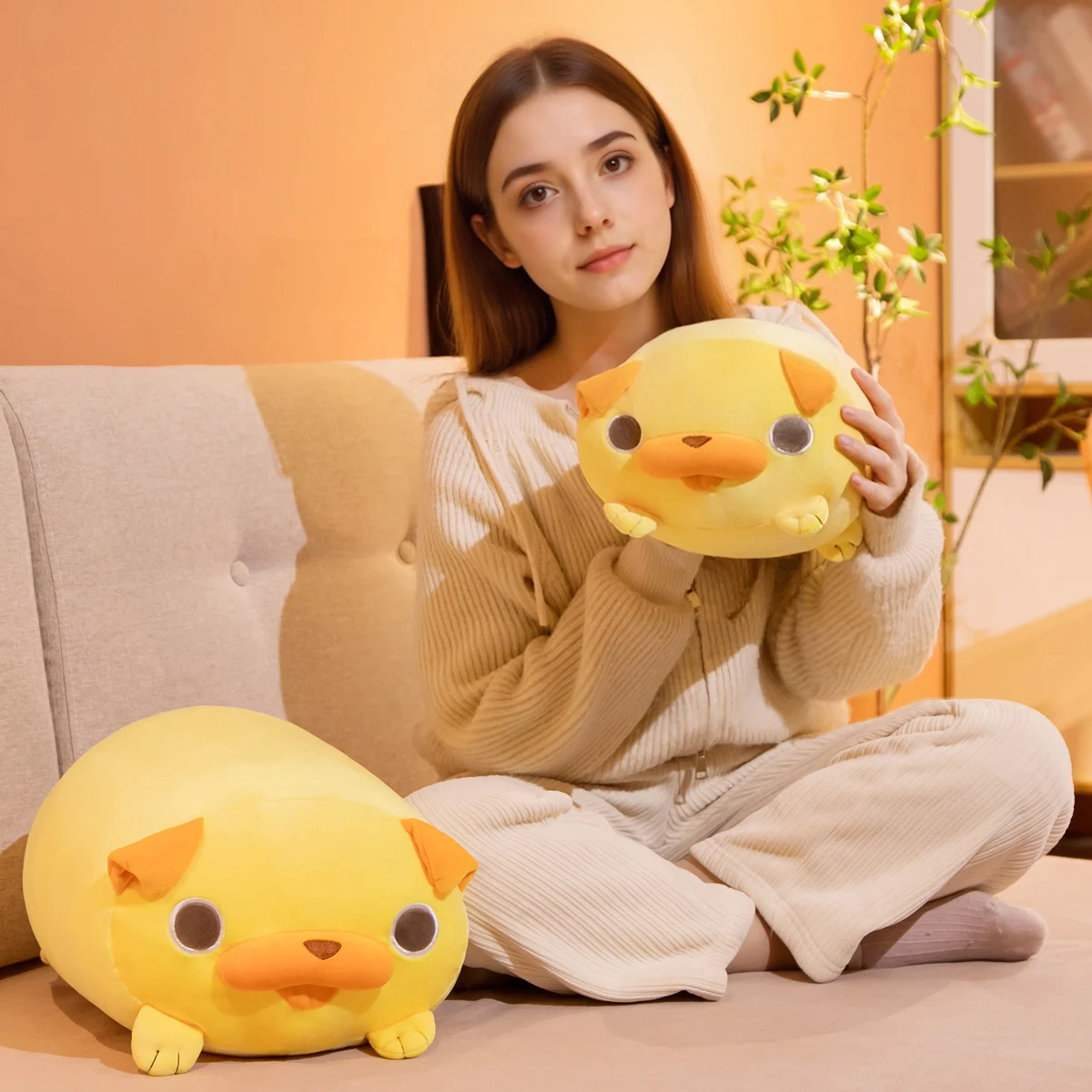 

A creative soft and cute plush toy of a pigeon dog in a lying position, a Pekingese doll cushion, a birthday gift for home decor