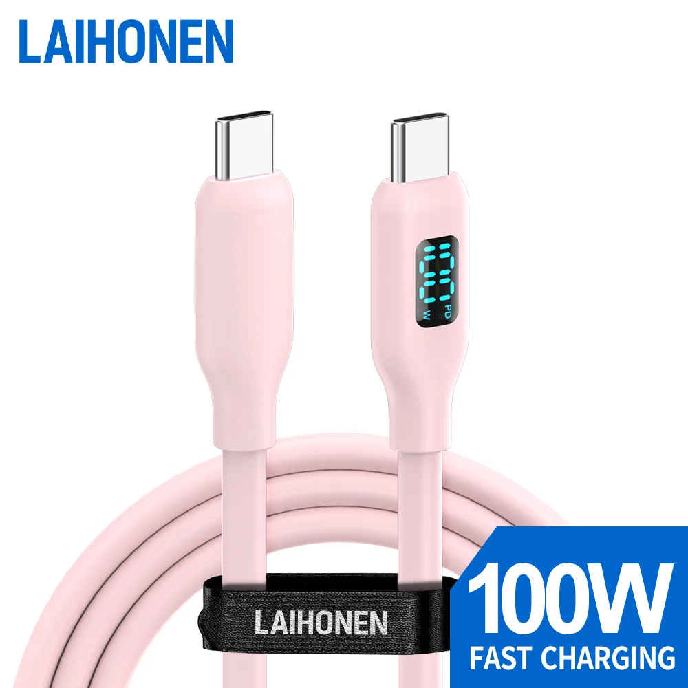 100W PD USB-C zu USB-C Kabel mit Digitalanzeige, Flüssigsilikon, Schnellladefunktion, E-Marker-Chip, Datensynchronisationskabel für iPhone 15 16 Macbook