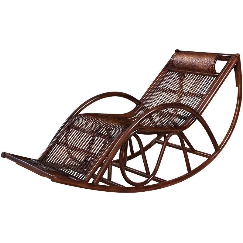 True rattan rocking chair recliner, balcony home living room casual rattan elderly lazy rocking chair, adult rocking