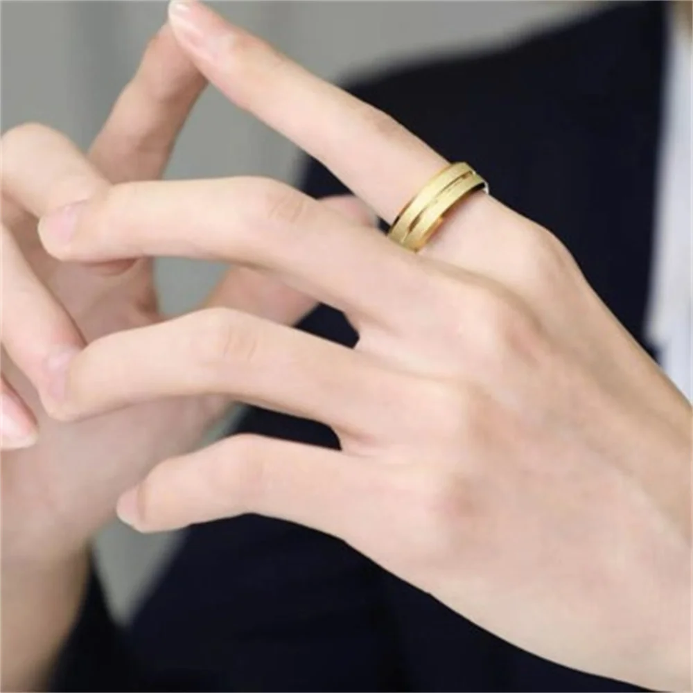 Titanium Steel Couple Ring Men's 8MM Wide Mechanical Groove Industrial Style Accessories Wedding Rings Valentine's Day Gift