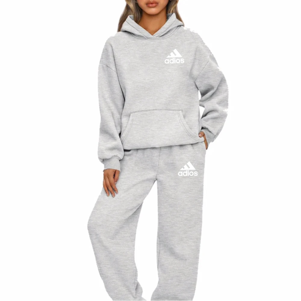 Womens Tracksuit Outfits Autumn Winter Hooded Sweatshirt +Sweatpants High Quality Ladies Daily Casual Warm 2 Piece Set