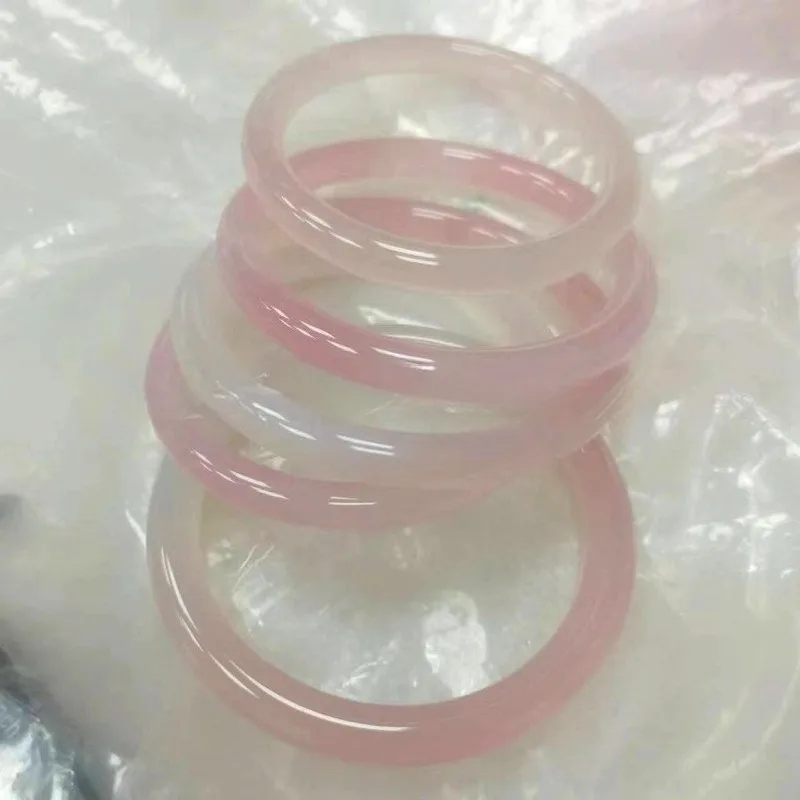 

Certified natural chalcedony jade pink white gradient bracelet Round bar 8mm