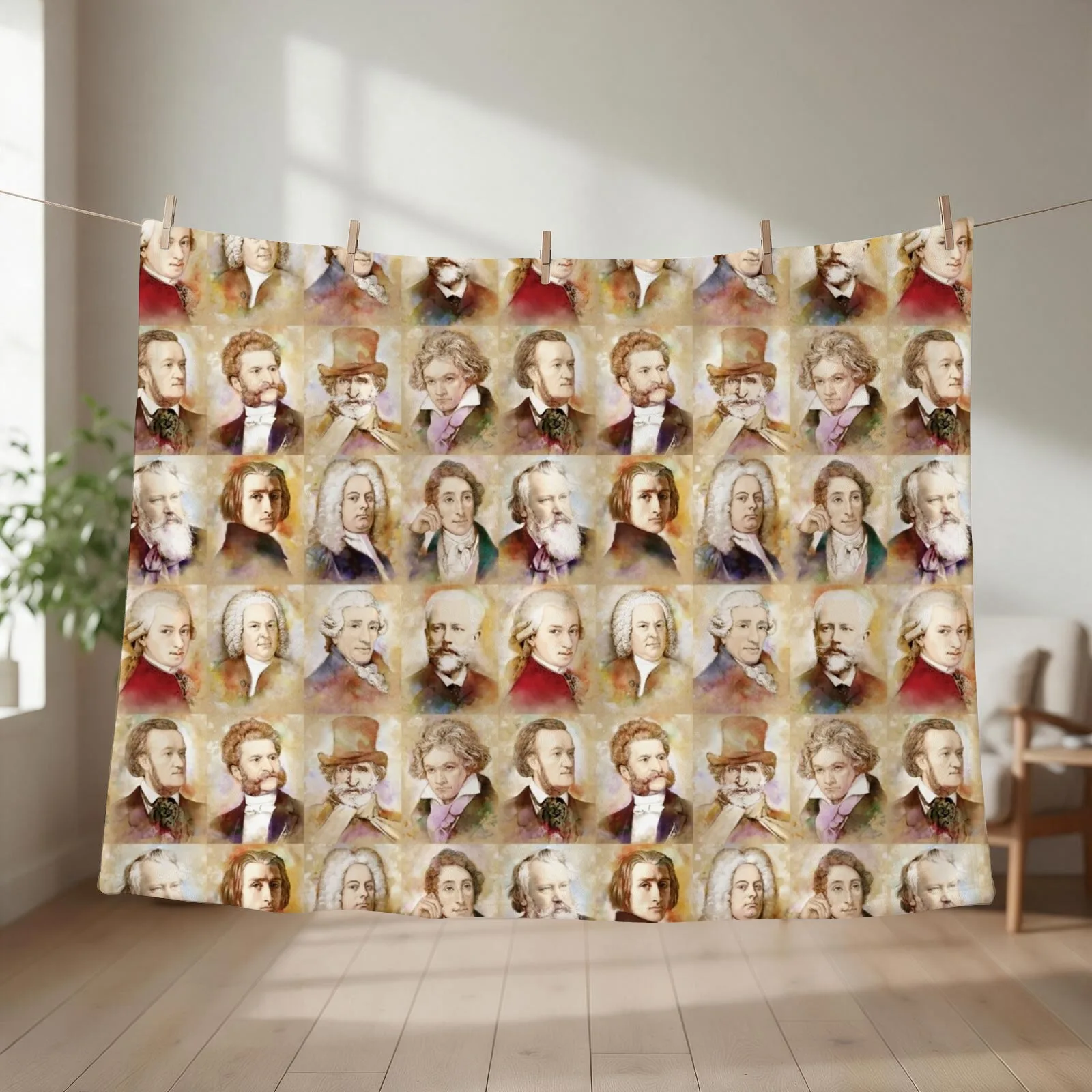 Composers: Mozart, Bach, Beethoven and more Throw Blanket couch cozy soft plush fuzzy picnic outdoor blanket