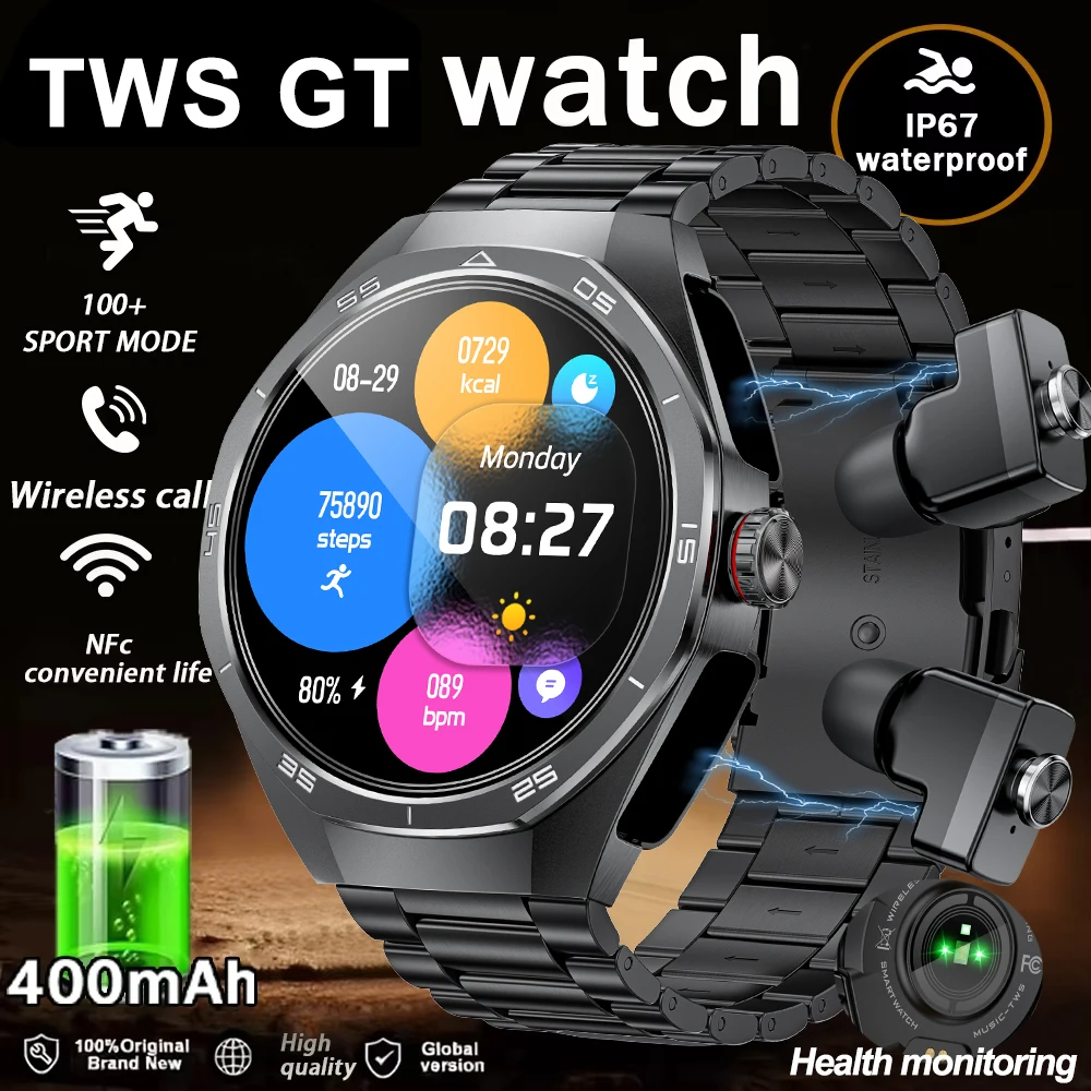 

NEW For HUAWEI TWS 2 in 1 Wireless Earphones GT Smart Watch Men HIFI Sound Quality Earbuds Bluetooth Call Waterproof Smartwatch