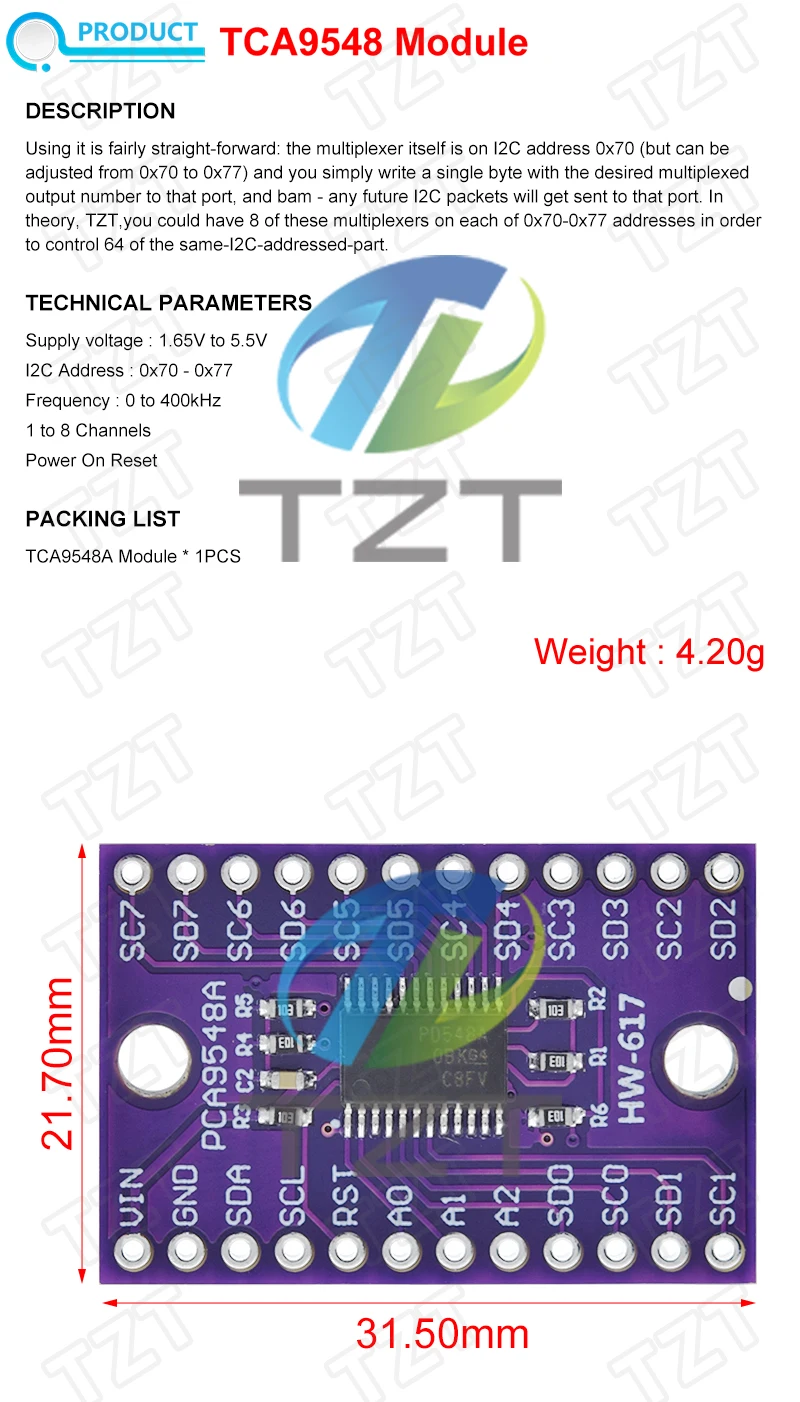 TZT 1/3PCS TCA9548A 1-zu-8 8-Wege I2C 8-Kanal Mehrkanal-Erweiterungsplatine IIC-Modul Entwicklungsboard 9548 für Arduino – Detail 1