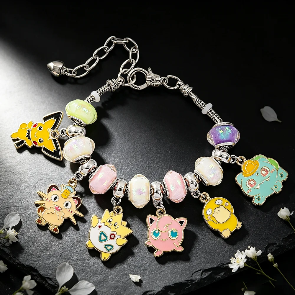 Monster Creatures Adjustable Bead Charm Bracelet, Cute Cartoon Character Pendant Bangle Fashion Jewelry
