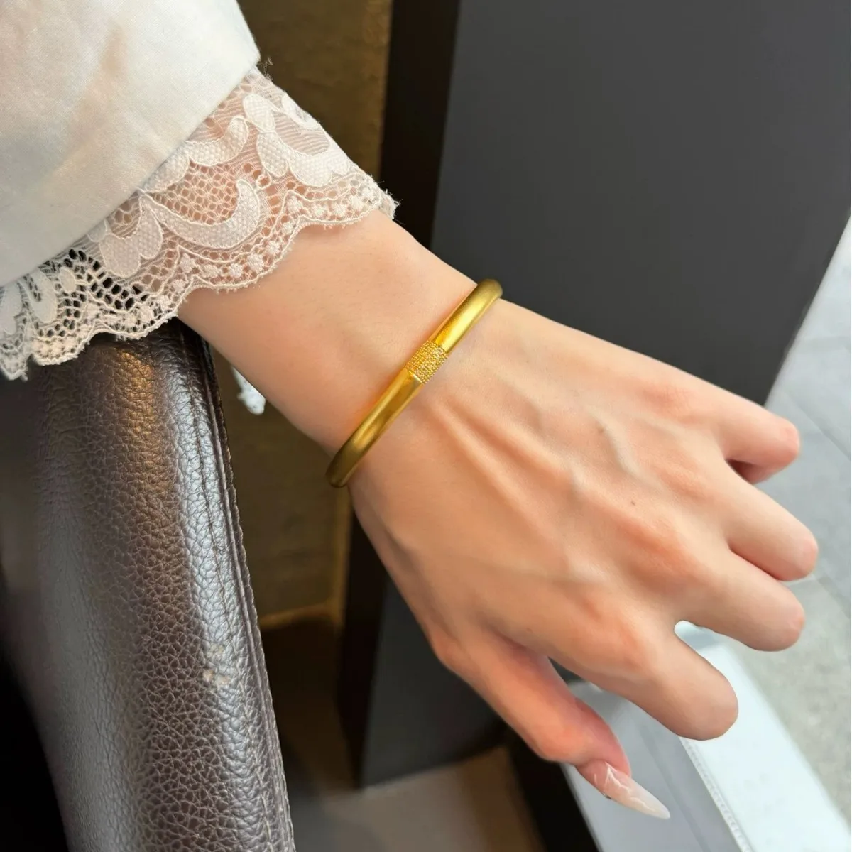 Luxury 24K 9999 Pure Gold real gold Women's Fugui Complete Bracelet Rhinestone Solid Bracelet