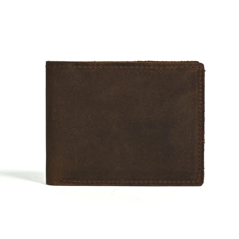 Mens Vintage Crazy Horse Leather Wallet Full Grain Bifold Bill Organizer Genuine Cowhide Dollar Pocket RFID Compact