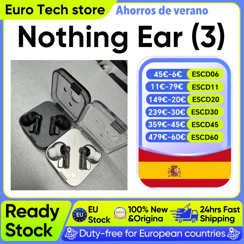 Audífonos Inalámbricos Bluetooth Nothing Ear (3) Originales Con Cancelación Activa De Ruido, Audio De Alta Resolución Ldac, Micrófono Superior, Ip54, Audífonos Portátiles — -51%, 136.84€ Coupon, from 127.58€ – 51% descuento – €127.58