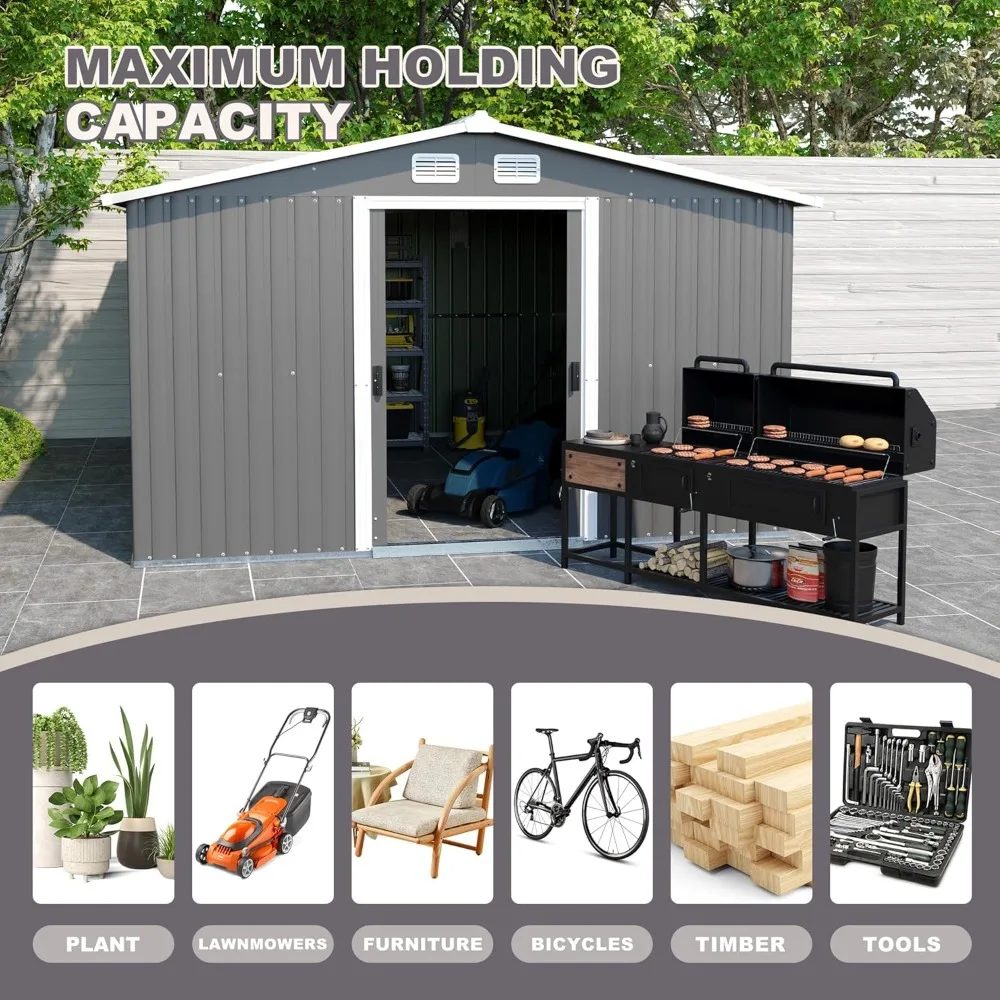 10x12 FT Metal Outdoor Storage Shed,Patio, Lawn & Garden Steel Anti-Corrosion Waterproof Tool Cabinet with Lockable Door Shed