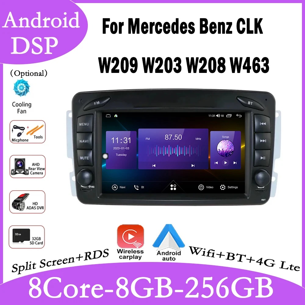 

7 дюймовый Android 14 для Mercedes Benz CLK W209 W203 W208 W463 автомобильная стереосистема GPS Мультимедиа Carplay Авторадио IPS экран