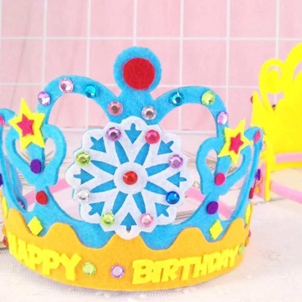 6pcs Birthday Crown Hats for Kids Children Party Headwear Non woven Boy Props Celebrations Supplies