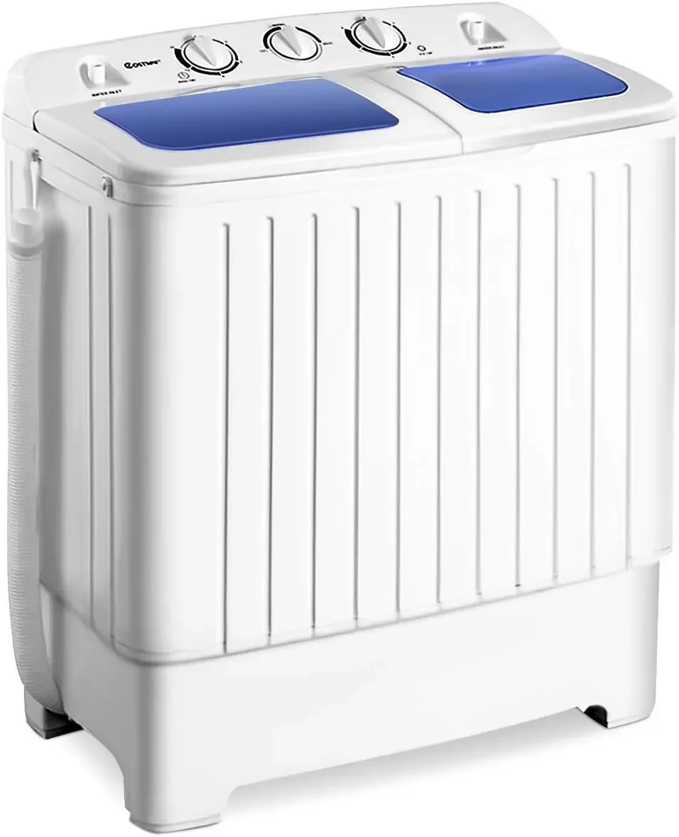 Portable Mini Compact Twin Tub Washing Machine 20lbs Washer Spain Spinner Portable Washing Machine, Blue+ White