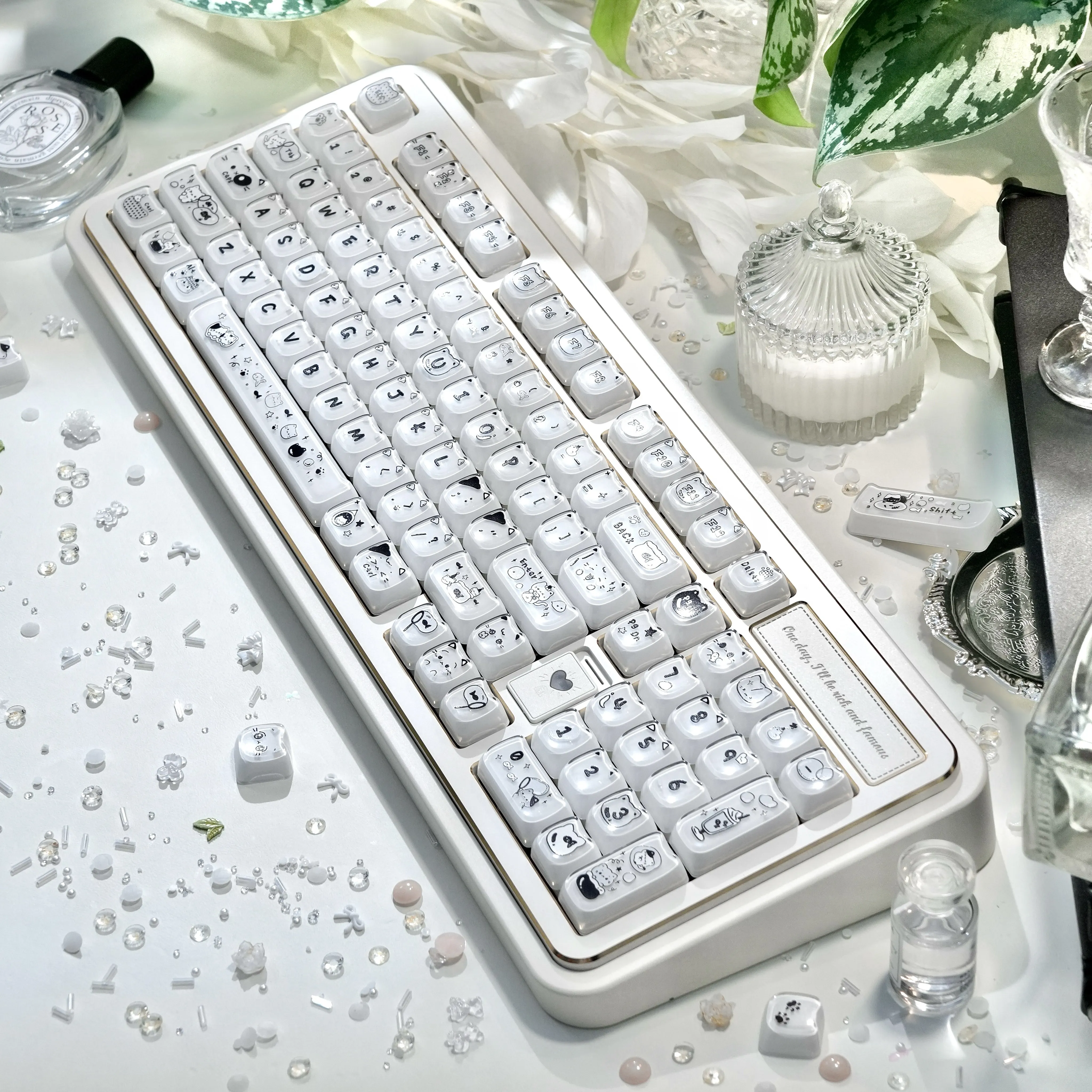 Cute Cat MAO Keycaps Double-Layer Jelly Pudding Crystal Translucent Keycap Side Engraving Pink MX Switch Mechanical Keyboard Cap