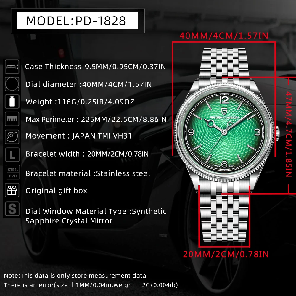 2026 New Men Quartz Watch PAGANI DESIGN 40MM Retro Green Ripple Watch Mens Luxury Watch For Men AR Sapphire Crystal Stainless Steel Business Bracelet Clock Hombre EU Local Shipping