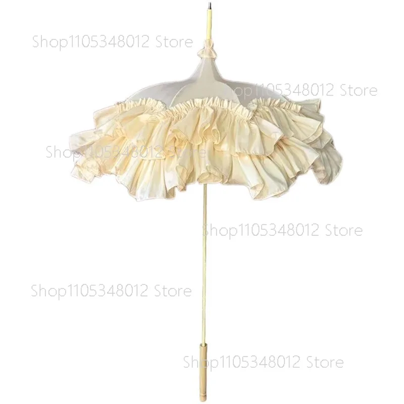 Antique Long Handle Handmade Parasol Lo Umbrella Wedding Photography Props Homemade Satin Lace Long Handle Umbrella