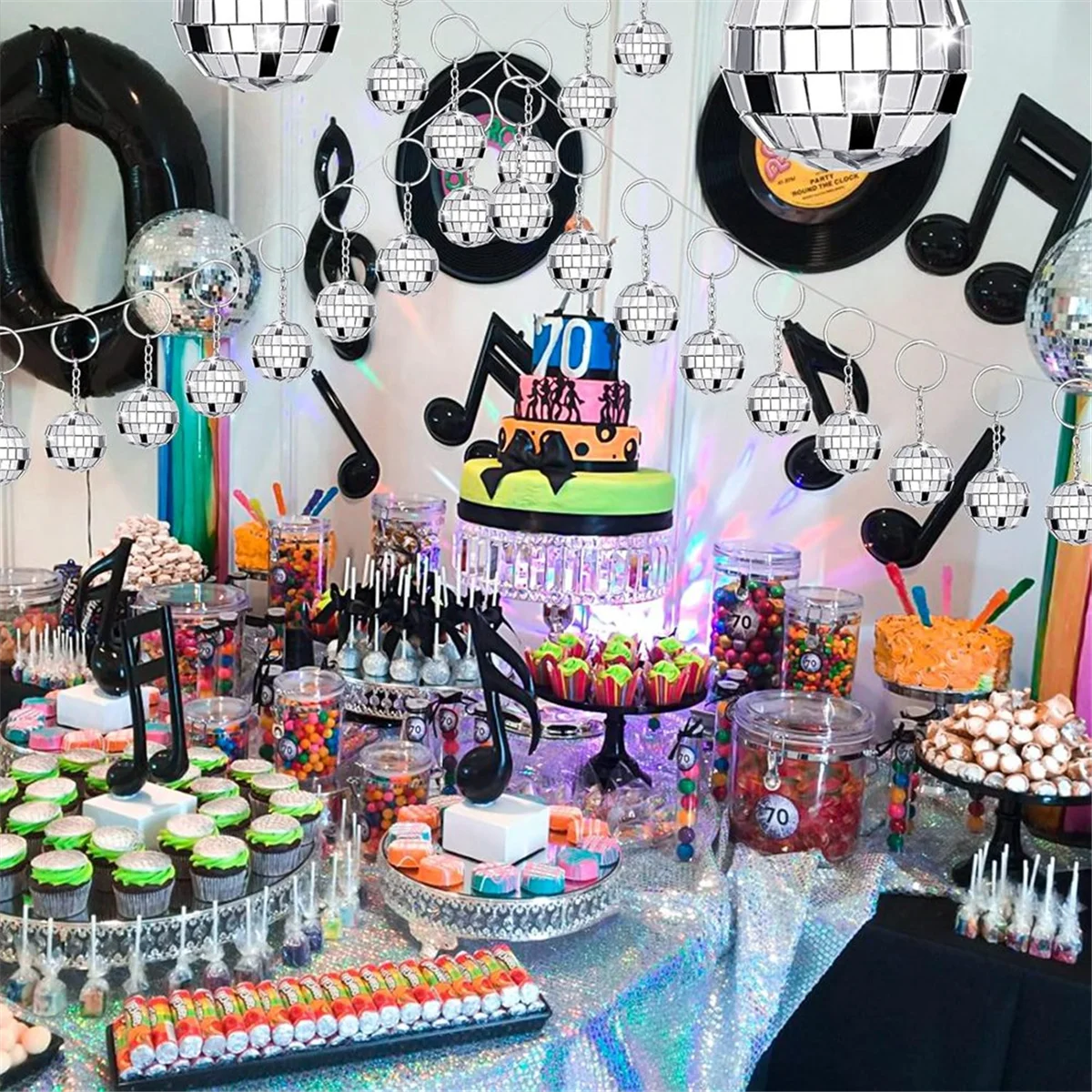 Portachiavi mini palla da discoteca da 50 pezzi, bomboniere sfuse con palla da discoteca a specchio per forniture da discoteca anni '70 e '80