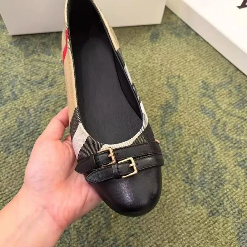 Fashion French Retro Style 2026 Single Shoes New Spring and Summer Spliced Belt Buckle Shallow Mouth Round Toe Flat Shoes view 4