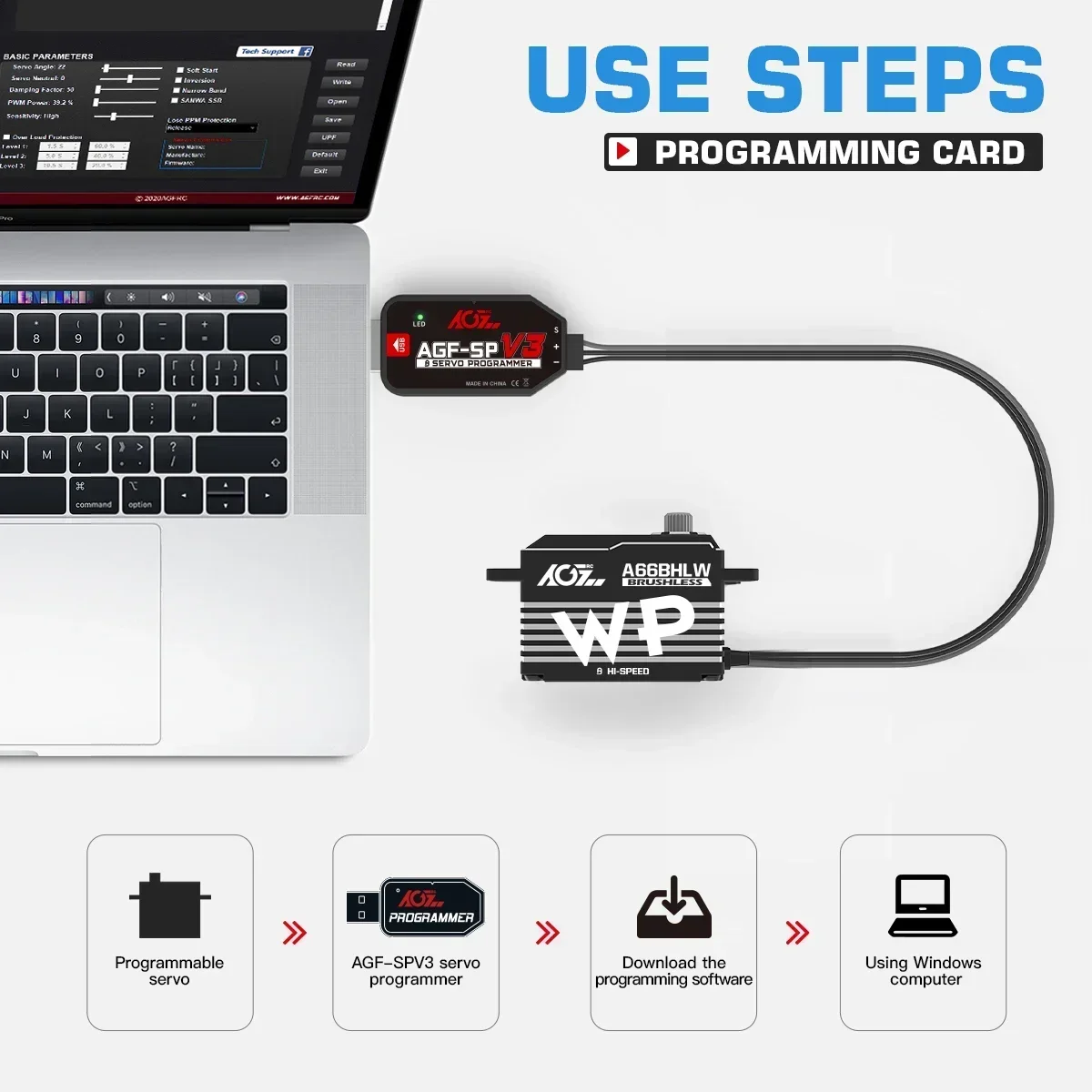 AGFRC Servo impermeable A66BHLW 33KG engranajes de Metal de alto par Servo sin escobillas de perfil bajo para coche 1/10 RC actualización de montaje DIY