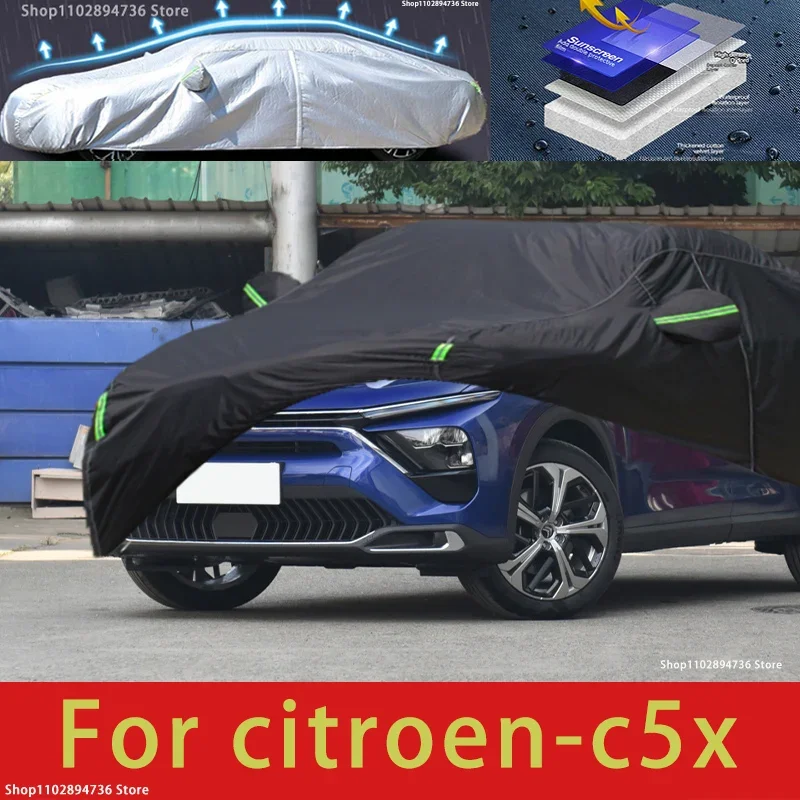 

For citroen c5x fit Outdoor Protection Full Car Covers Snow Cover Sunshade Waterproof Dustproof Exterior black car cover