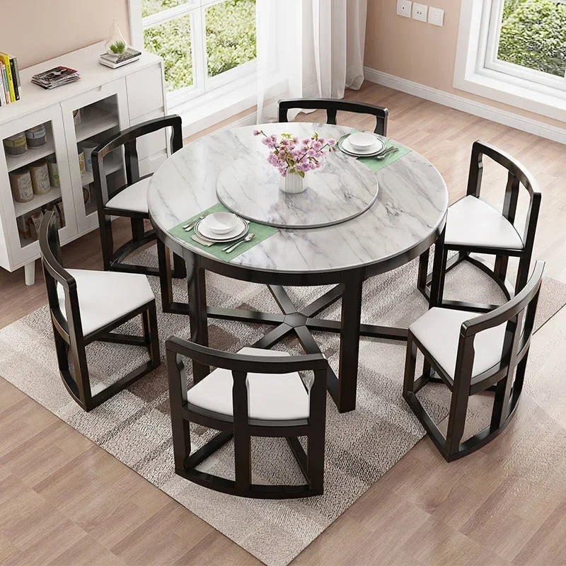

Marble Rock Plate Solid Wood Dining Table Chair Small Family Small Table Round
