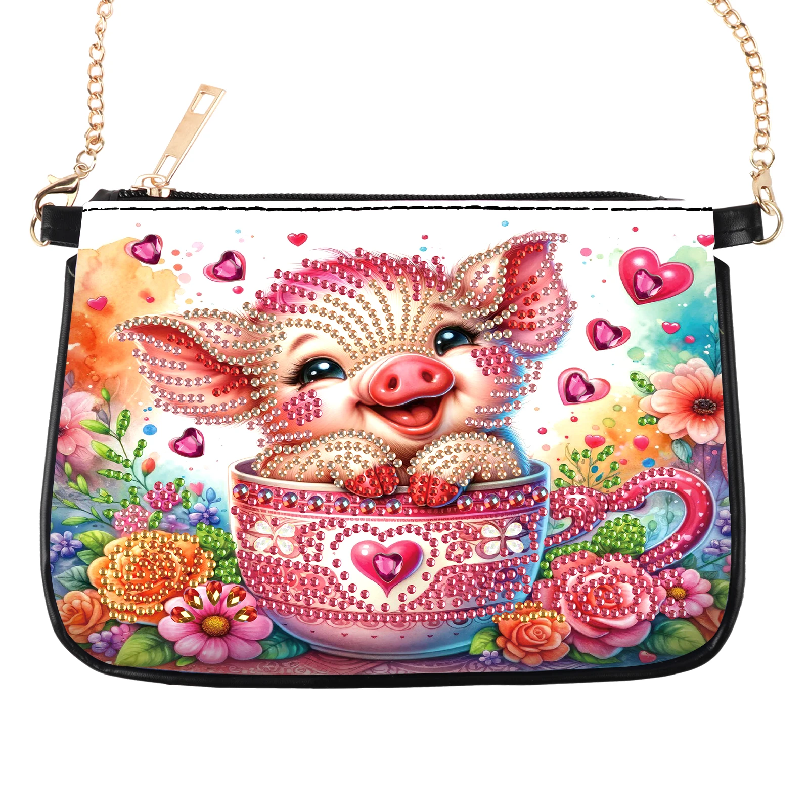 Diamond Art Painting bag Kits for Adults,with Chain Crossbody Bag,Cute pig DIY Shaped Diamond Craft Handmade Art Creative Gift