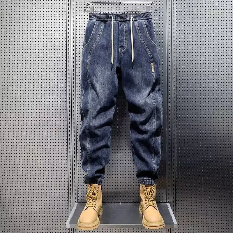 

Thin Trendy Brand Simple Casual Versatile Tied Feet 2026 Men Can Stack Fashionable Trendy Versatile Baggy Jeans Cargo Pants