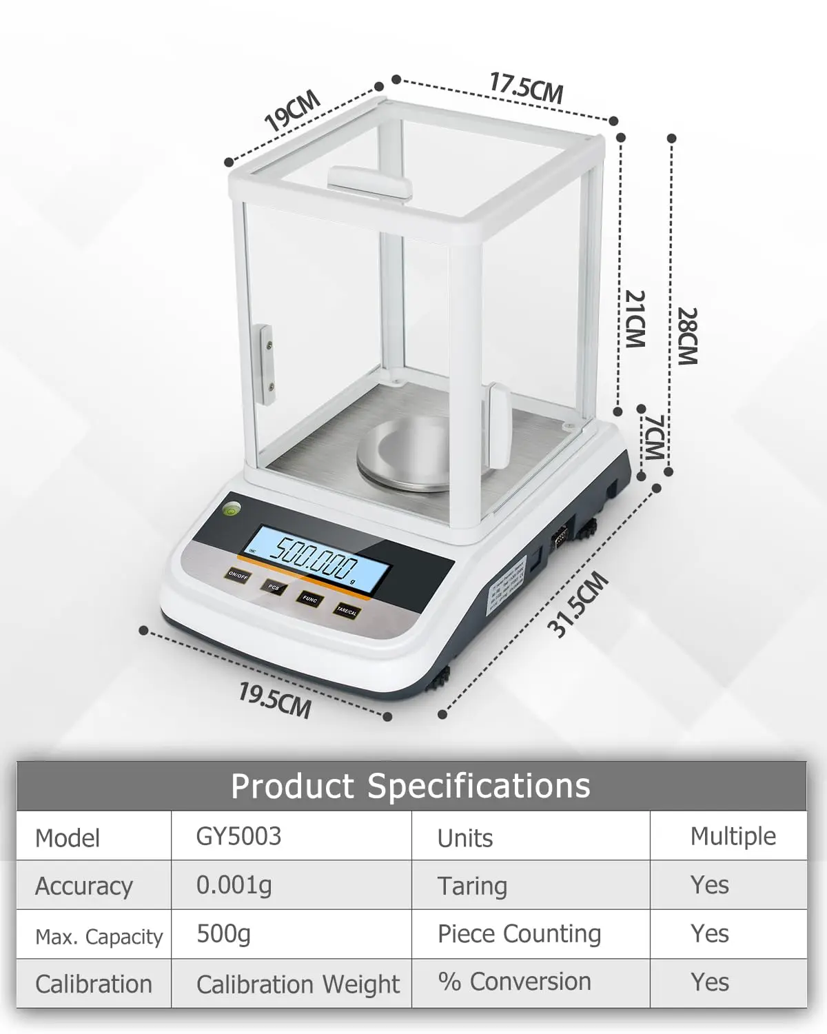 500g Analytical Lab Balance With 0.001g Ultra-Precision Digital Scale Multi-Functional Units Plug-in Exclusive 500g Weight