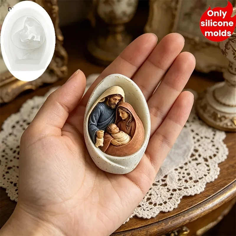 3D Nativity Scene Silicone Mold,Virgin MaryJosephJesusStatue Mold,HandmadeSoap Candle ResinGypsumCraft Decor forChristmas Easter
