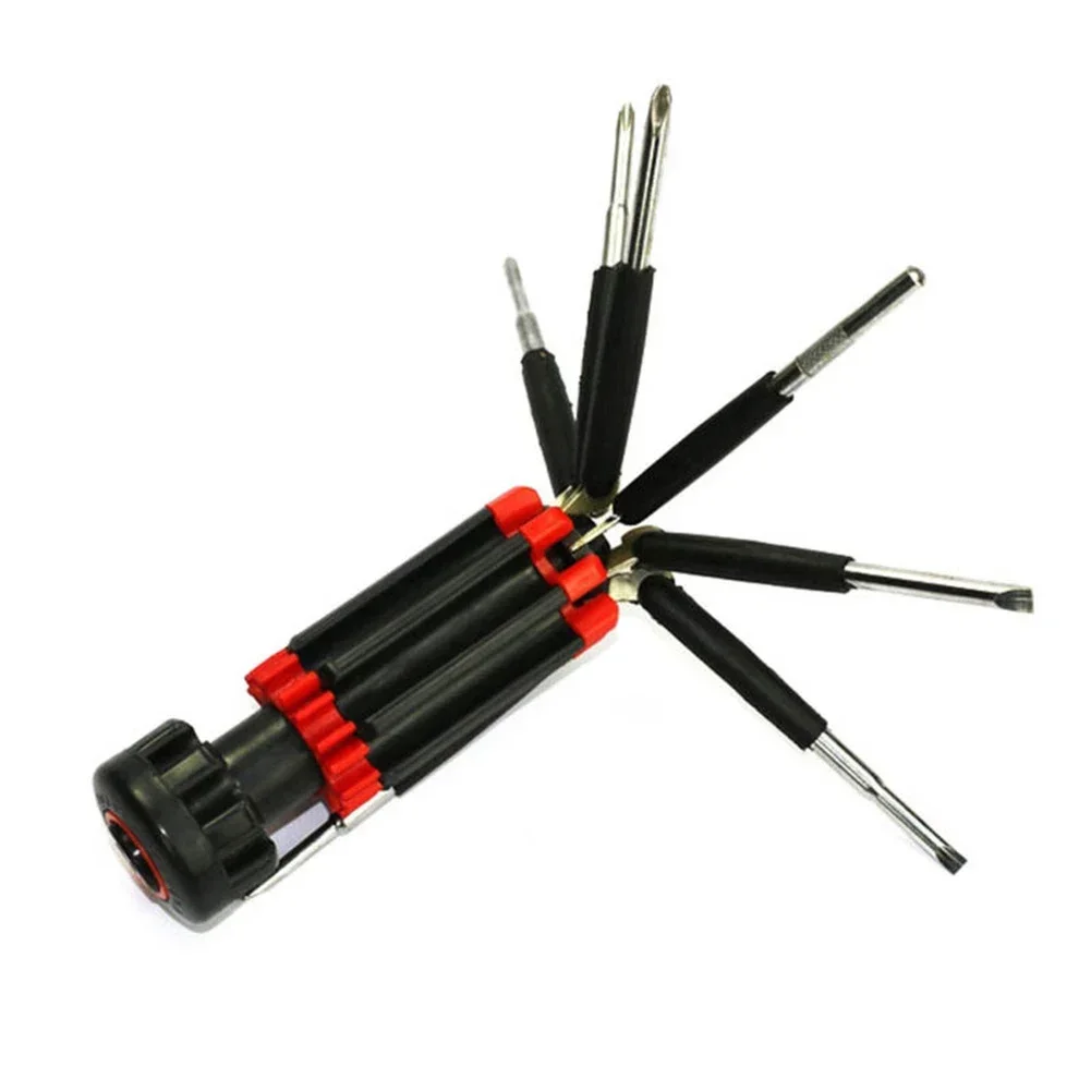 1Pc Screwdriver 8in1 Cross Driver Bits W/ LED Torch Flashlight Folding Multitool Repairing Tool Manual Tool