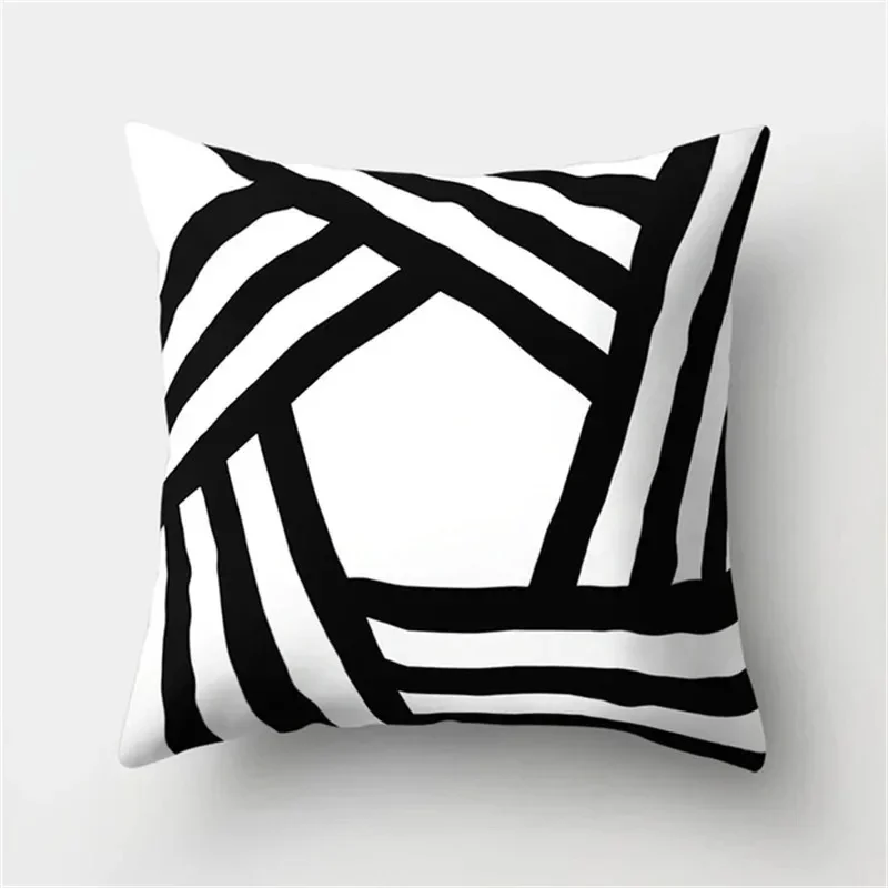 Black and white geometric simple high-end space pillowcase patchwork cushion cover striped letter pillowcase home decoration