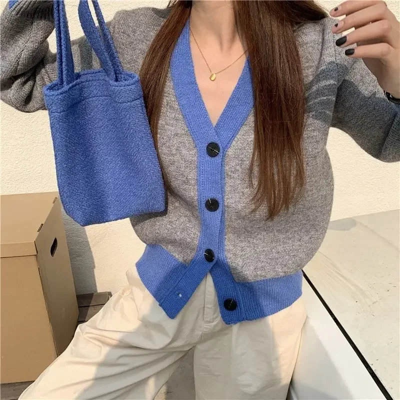 Ladies Sweaters Cardigan Grey Knitted Top For Women V-neck Cheap And High Quality Offers Autumn Winter 2024 Y2k Vintage Modern