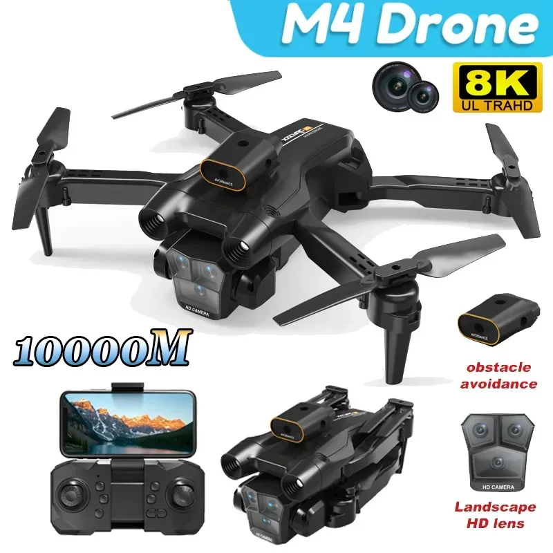 New M4 RC Drone 8K Professinal With Wide Angle Triple HD Camera Foldable RC Helicopter WIFI FPV Height Hold Apron Toy Gifts