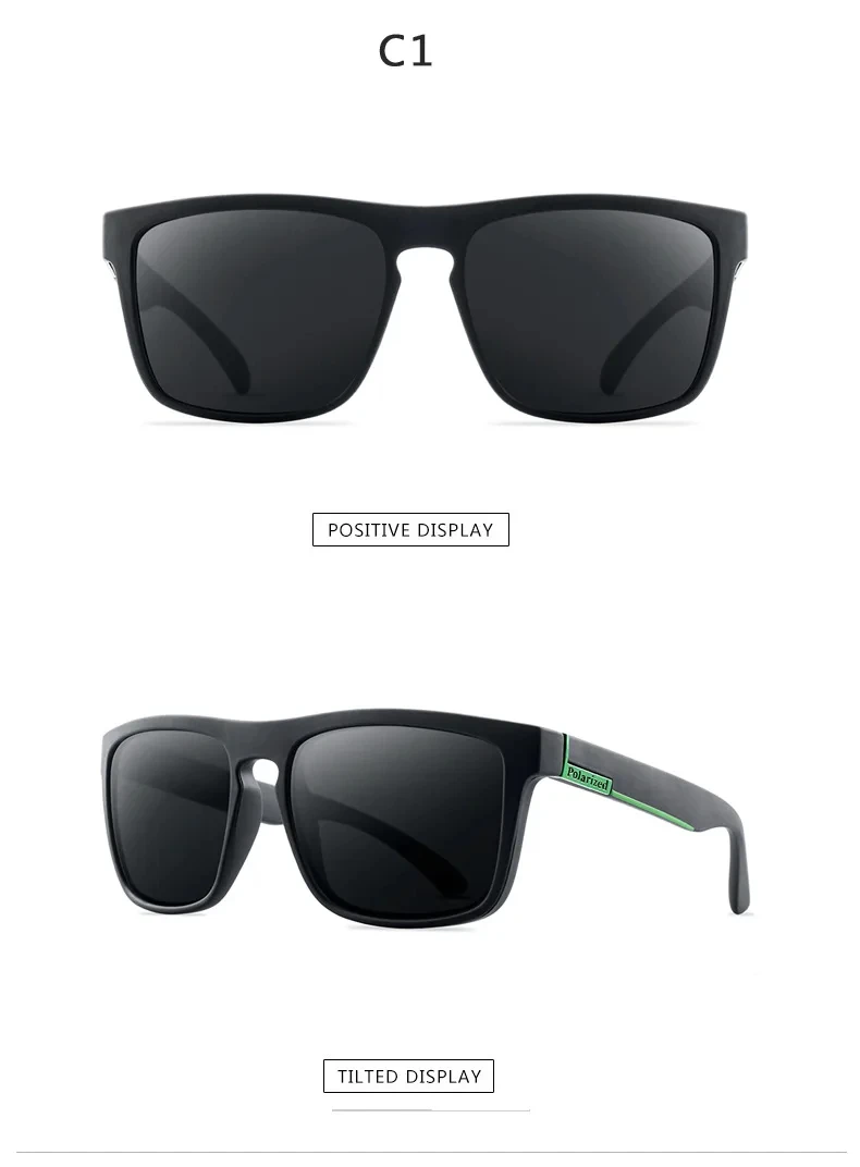 2PCS Fashion Square Polarisierte Sonnenbrille Männer Vintage Kunststoff Männlichen Sonnenbrille Frauen Stilvolle Schwarz Sport Shades UV400 – Detail 2