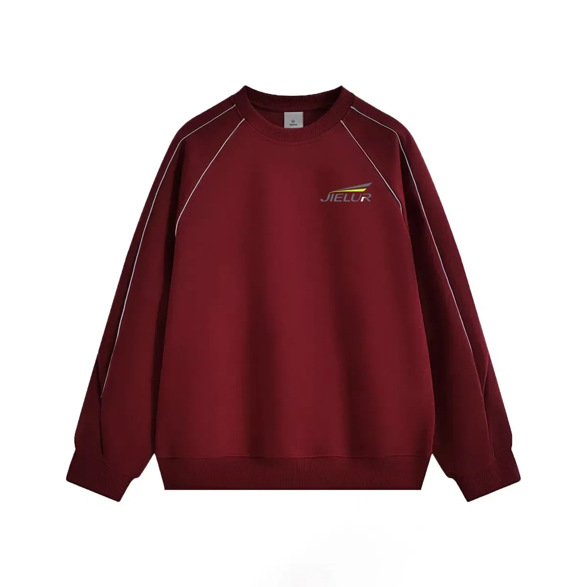 Color Block Cropped Textured Crew Neck Reflective Strip Sweatshirt Women Loose Streetwear Top