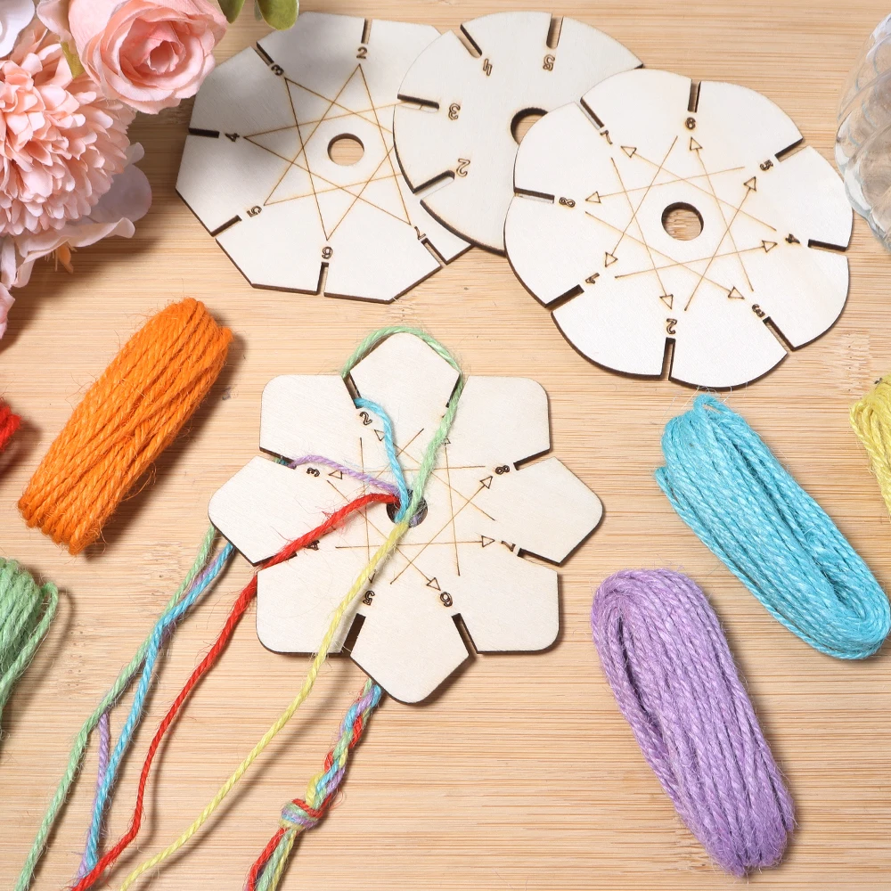 5pcs Handicrafts Woven Braiding Disk, Flower Shape Wood Disk Bracelet Braiding Woven Aid Plate Knitting Tools Beading Cord Disc view 2