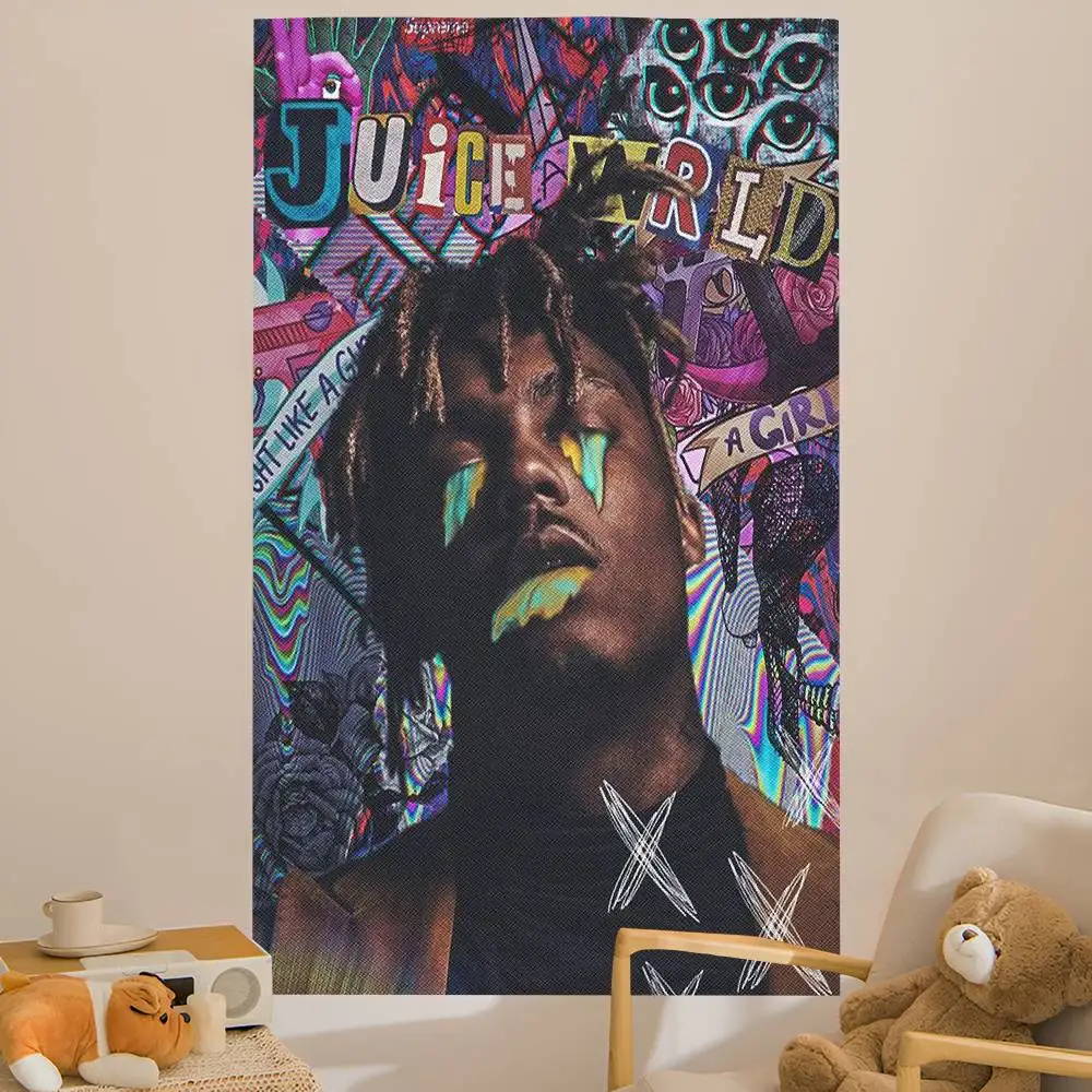 J-Juice WRLD Rap Singer Music Album Colorful Tapestry Wall Hanging Bohemian Wall Tapestries Mandala Wall Art Decor