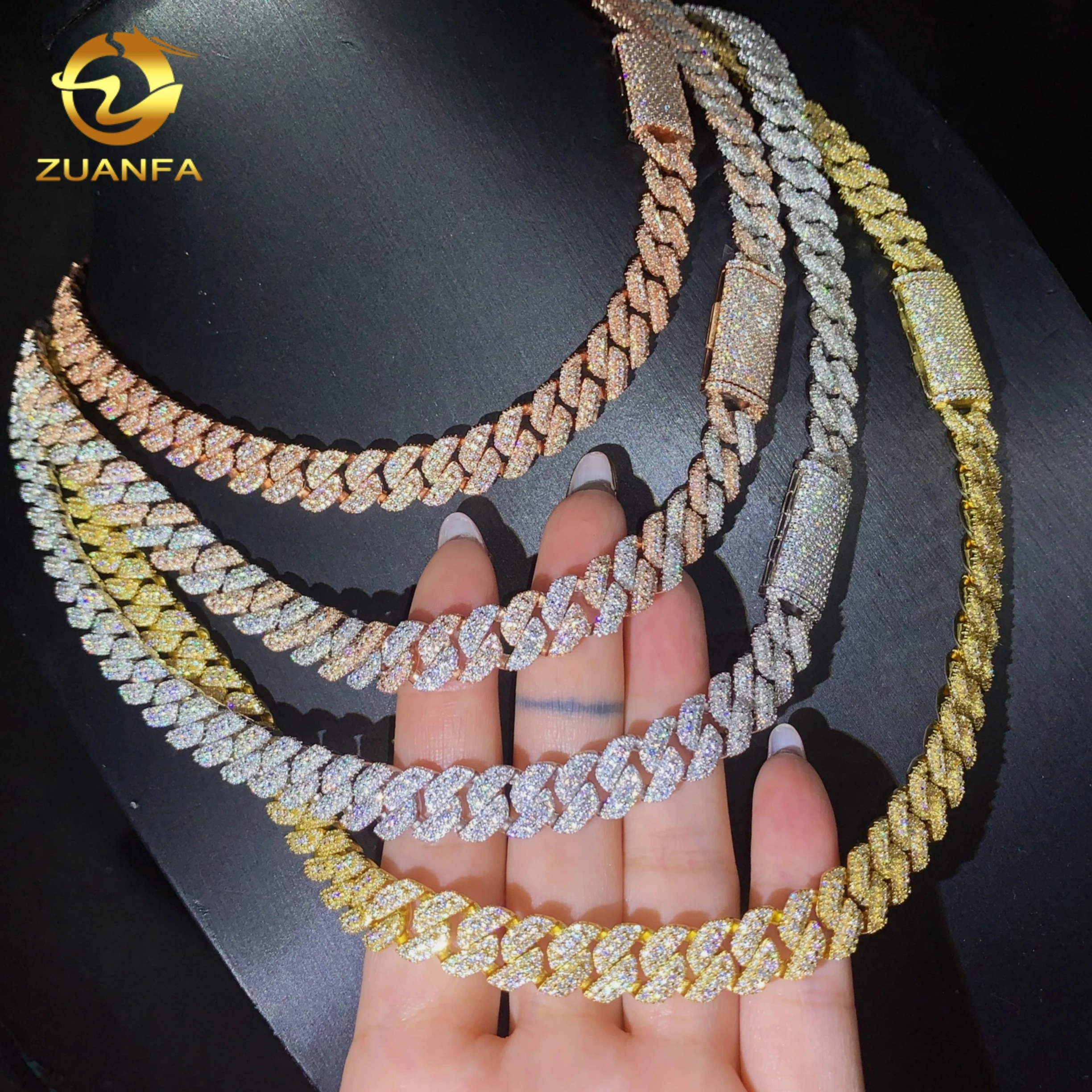 Popular Super 10mm Moissanite Chain Cuban Links Prong Chain Moissanite Bangle Bracelet Silver Cuban Link Chain Moissanite.