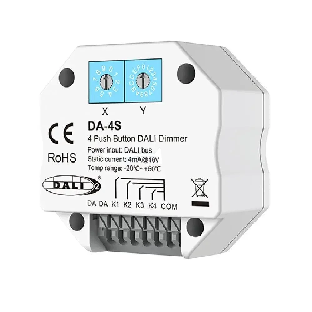 Skydance DALI 4 Push Button Dimmer Work With DALI Master/ Bus Power Supply Support scene, group, unicast and broadcast mode