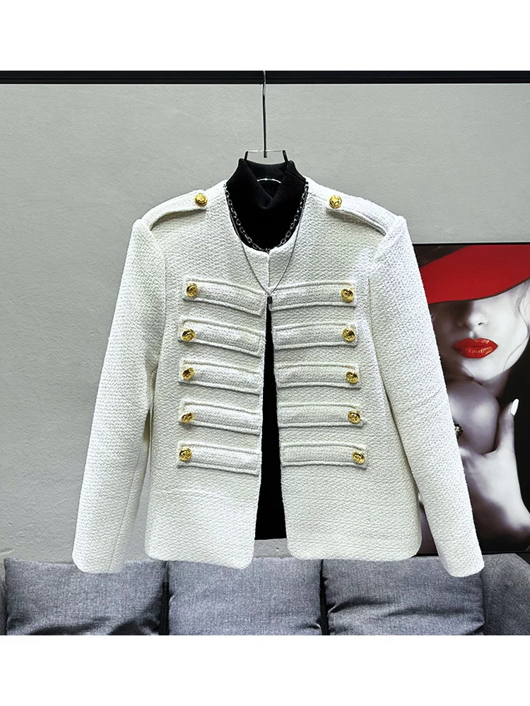 New  Trendy Fashionable Design With Metal Double Breasted Padded Shoulder Cardigan Top Versatile Short Jacket For Men